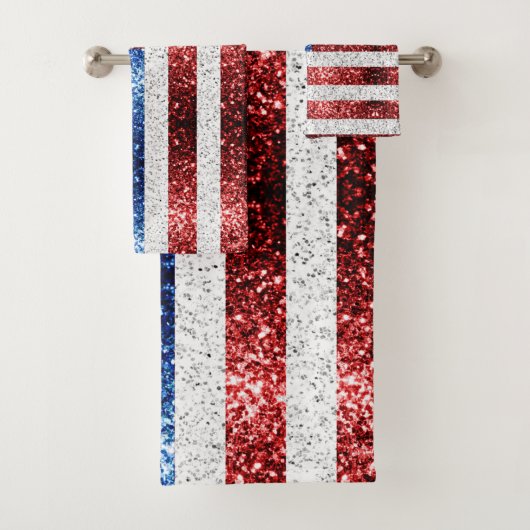 USA Flaggen Rot-Blau-Glitzern Glitzern Badhandtuch Set (Insitu)