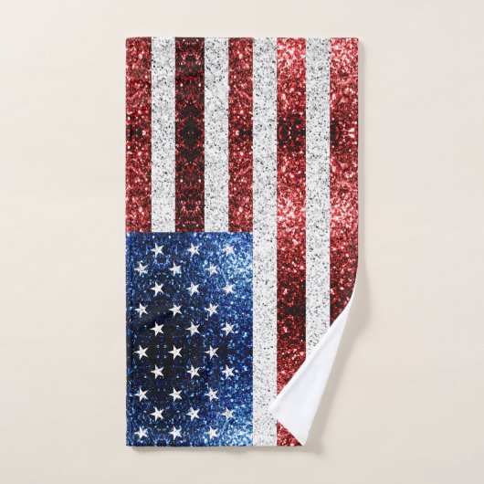 USA Flaggen Rot-Blau-Glitzern Glitzern Badhandtuch Set (Handtuch)