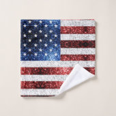 USA Flaggen Rot-Blau-Glitzern Glitzern Badhandtuch Set (Waschlappen)
