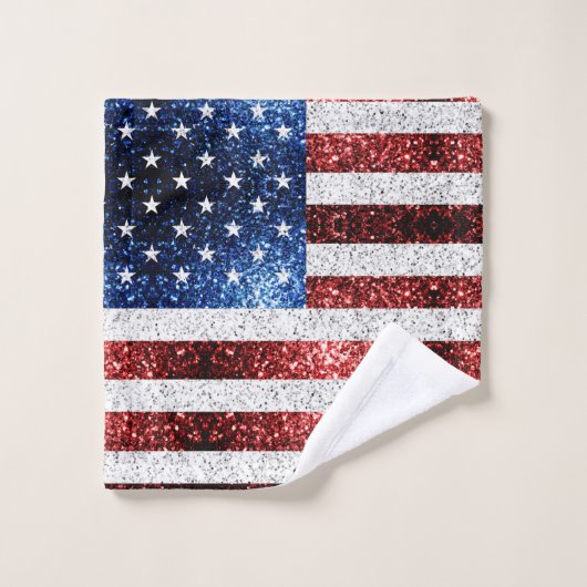USA Flaggen Rot-Blau-Glitzern Glitzern Badhandtuch Set (Waschlappen)