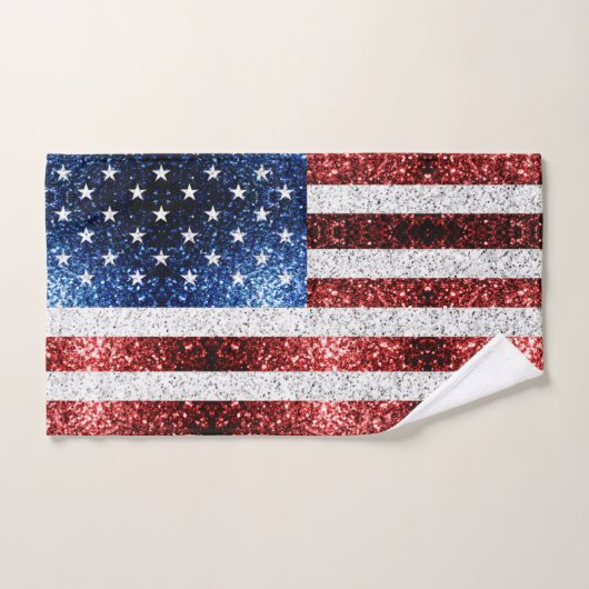 USA Flaggen Rot-Blau-Glitzern Glitzern Badhandtuch Set (Handtuch)