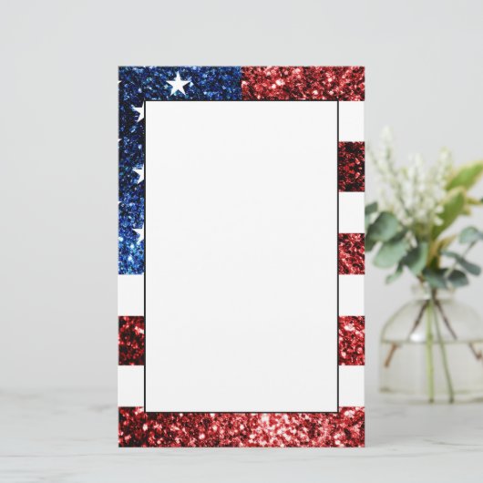 USA Flaggen Rot-Blau-Glitzern Glitzern Briefpapier (Stehend Vorderseite)