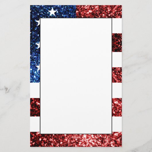USA Flaggen Rot-Blau-Glitzern Glitzern Briefpapier (Rückseite)
