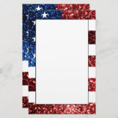 USA Flaggen Rot-Blau-Glitzern Glitzern Briefpapier (Vorne/Hinten)
