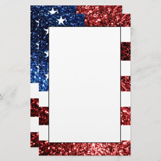 USA Flaggen Rot-Blau-Glitzern Glitzern Briefpapier (Vorne/Hinten)