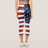 USA Flaggen Rot-Blau-Glitzern Glitzern Capri Leggings (Rückseite)