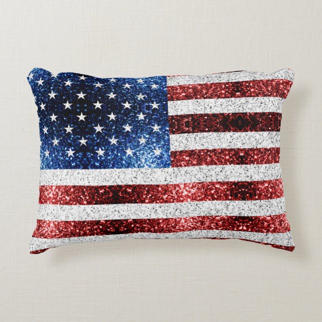 USA Flaggen Rot-Blau-Glitzern Glitzern Dekokissen (Vorderseite)