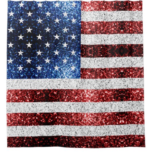 USA Flaggen Rot-Blau-Glitzern Glitzern Duschvorhang (Vorderseite)
