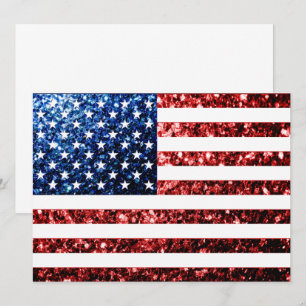 USA Flaggen Rot-Blau-Glitzern Glitzern Einladung