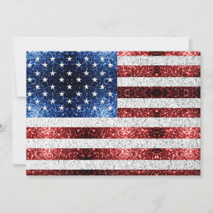 USA Flaggen Rot-Blau-Glitzern Glitzern Einladung