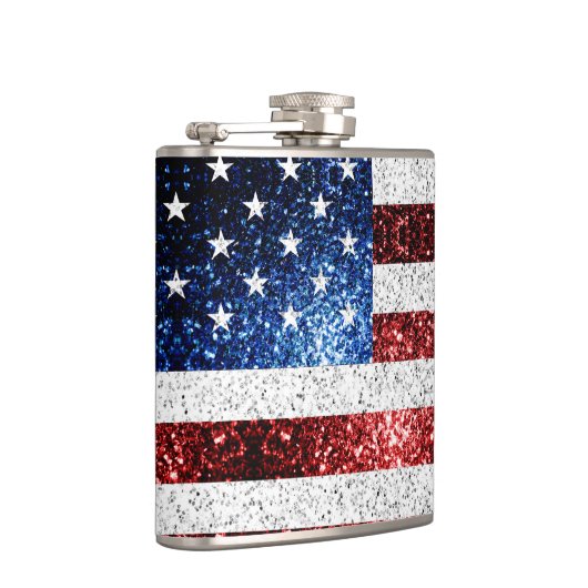 USA Flaggen Rot-Blau-Glitzern Glitzern Flachmann (Rechts)