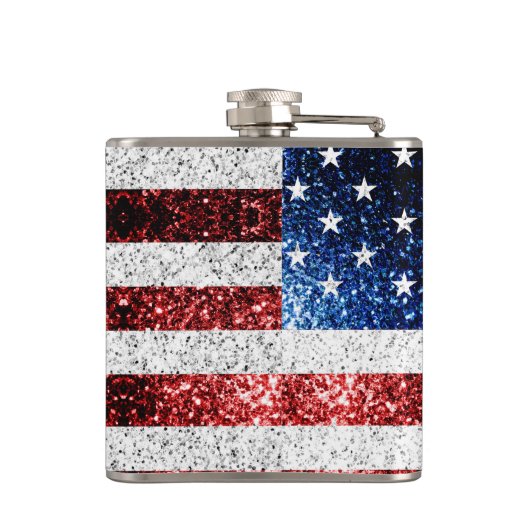 USA Flaggen Rot-Blau-Glitzern Glitzern Flachmann (Rückseite)