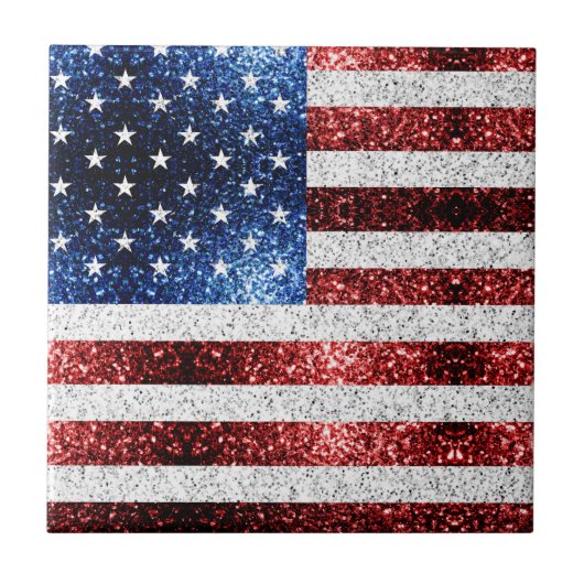 USA Flaggen Rot-Blau-Glitzern Glitzern Fliese (Vorderseite)