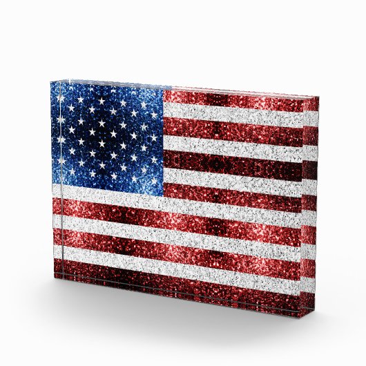 USA Flaggen Rot-Blau-Glitzern Glitzern Fotoblock (Rechts)