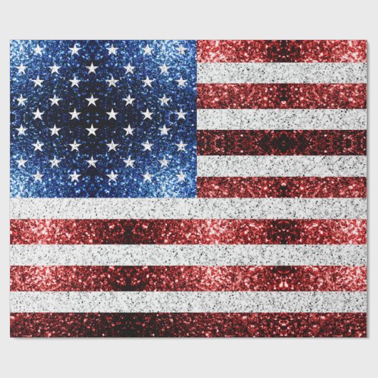 USA Flaggen Rot-Blau-Glitzern Glitzern Geschenkpapier (Flach)