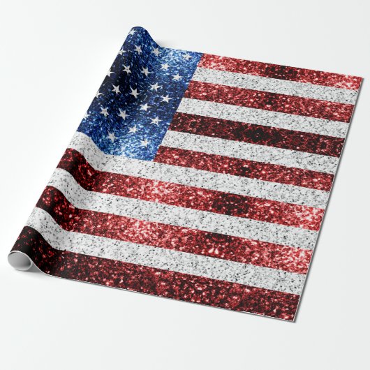 USA Flaggen Rot-Blau-Glitzern Glitzern Geschenkpapier (Ungerollt)