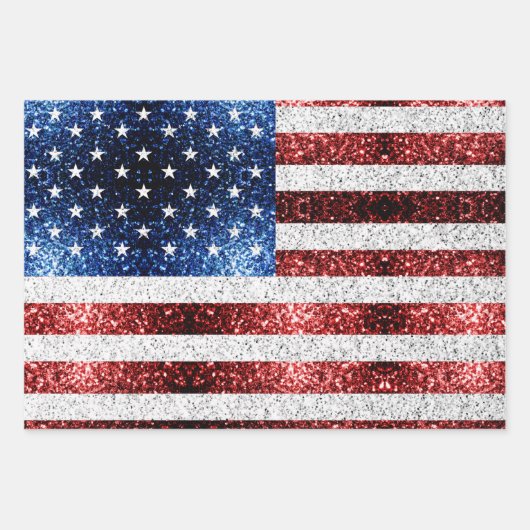 USA Flaggen Rot-Blau-Glitzern Glitzern Geschenkpapier Set (Vorderseite 2)