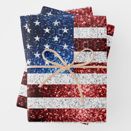 USA Flaggen Rot-Blau-Glitzern Glitzern Geschenkpapier Set (Beispiel)