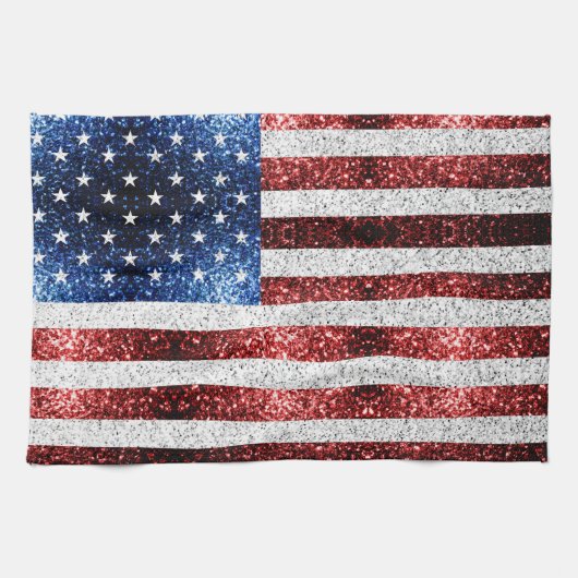 USA Flaggen Rot-Blau-Glitzern Glitzern Geschirrtuch (Horizontal)