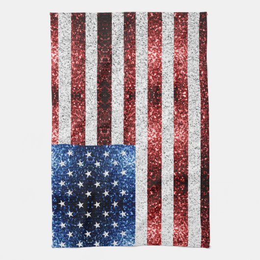 USA Flaggen Rot-Blau-Glitzern Glitzern Geschirrtuch (Vertikal)