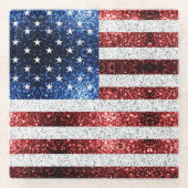 USA Flaggen Rot-Blau-Glitzern Glitzern Glasuntersetzer (Vorderseite)