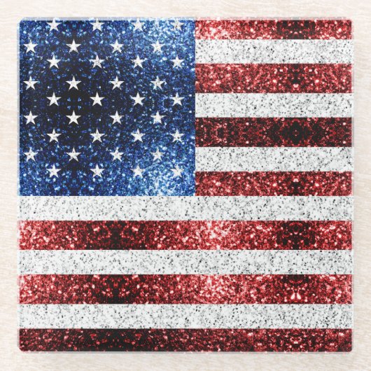 USA Flaggen Rot-Blau-Glitzern Glitzern Glasuntersetzer (Vorderseite)