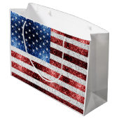 USA Flaggen Rot-Blau-Glitzern Glitzern Große Geschenktüte (Rückseite Schrägansicht)