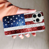 USA Flaggen Rot-Blau-Glitzern Glitzern iPhone Hülle