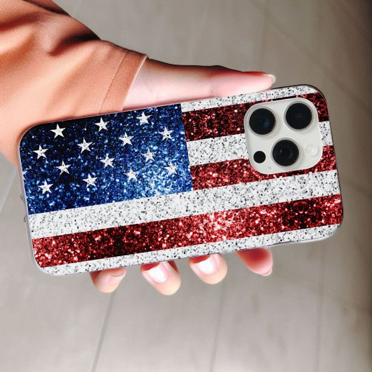 USA Flaggen Rot-Blau-Glitzern Glitzern iPhone Hülle