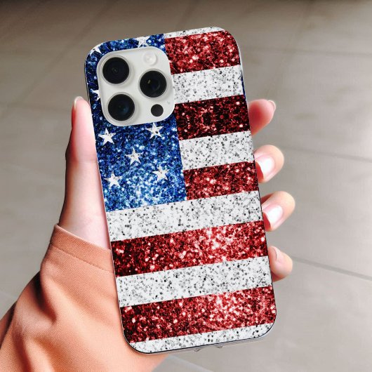 USA Flaggen Rot-Blau-Glitzern Glitzern iPhone Hülle