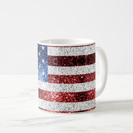 USA Flaggen Rot-Blau-Glitzern Glitzern Kaffeetasse (VorderseiteRechts)