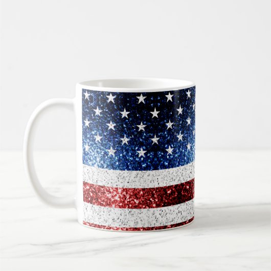 USA Flaggen Rot-Blau-Glitzern Glitzern Kaffeetasse (Links)