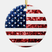 USA Flaggen Rot-Blau-Glitzern Glitzern Keramik Ornament (Vorne)