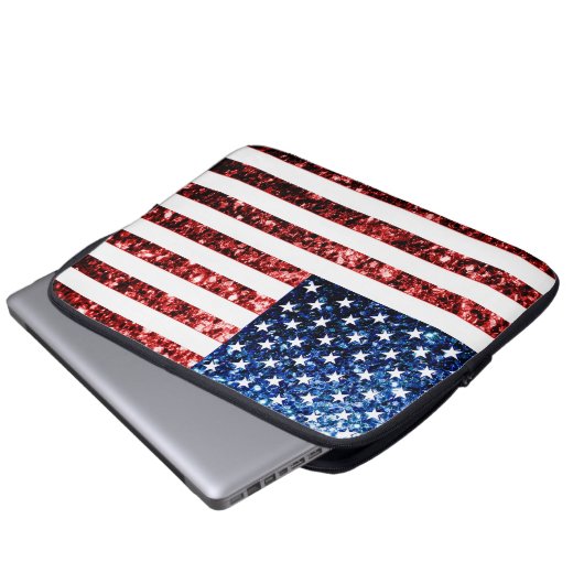 USA Flaggen Rot-Blau-Glitzern Glitzern Laptopschutzhülle (Vorne Knopf)
