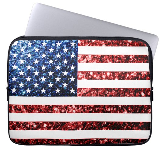 USA Flaggen Rot-Blau-Glitzern Glitzern Laptopschutzhülle (Vorderseite)