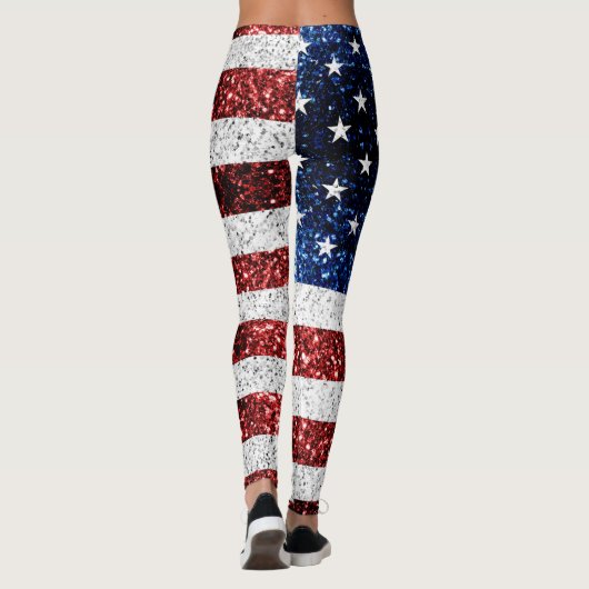 USA Flaggen Rot-Blau-Glitzern Glitzern Leggings (Rückseite)