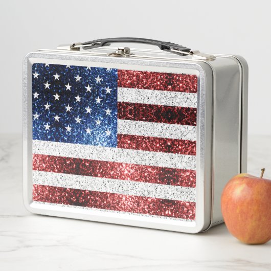 USA Flaggen Rot-Blau-Glitzern Glitzern Metall Brotdose (Beispiel)