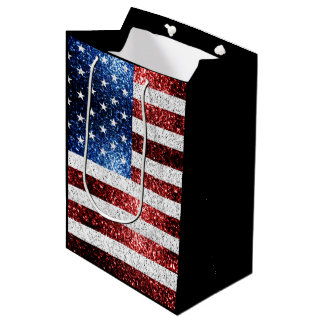 USA Flaggen Rot-Blau-Glitzern Glitzern Mittlere Geschenktüte