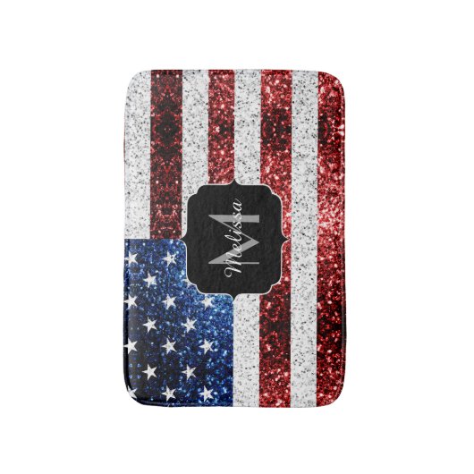 USA Flaggen Rot-Blau-Glitzern Glitzern Monogram Badematte (Vorderseite Vertikal)