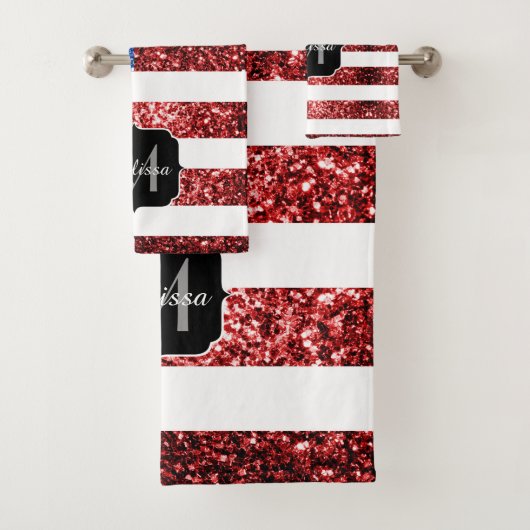 USA Flaggen Rot-Blau-Glitzern Glitzern Monogram Badhandtuch Set (Insitu)