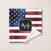 USA Flaggen Rot-Blau-Glitzern Glitzern Monogram Badhandtuch Set (Waschlappen)