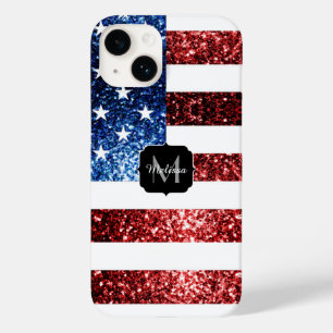 USA Flaggen Rot-Blau-Glitzern Glitzern Monogram Case-Mate iPhone 14 Hülle