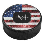 USA Flaggen Rot-Blau-Glitzern Glitzern Monogram Eishockey Puck (3/4)