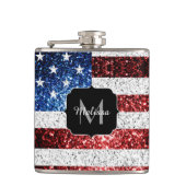 USA Flaggen Rot-Blau-Glitzern Glitzern Monogram Flachmann (Vorderseite)