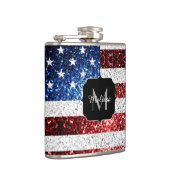 USA Flaggen Rot-Blau-Glitzern Glitzern Monogram Flachmann (Rechts)