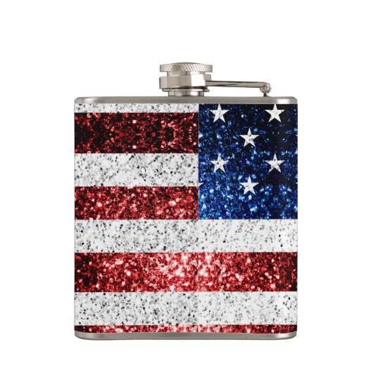 USA Flaggen Rot-Blau-Glitzern Glitzern Monogram Flachmann (Rückseite)