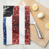 USA Flaggen Rot-Blau-Glitzern Glitzern Monogram Geschirrtuch (Viertel Falte)