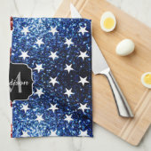 USA Flaggen Rot-Blau-Glitzern Glitzern Monogram Geschirrtuch (Viertel Falte)