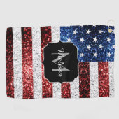 USA Flaggen Rot-Blau-Glitzern Glitzern Monogram Golfhandtuch (Horizontal)