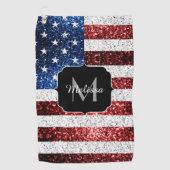 USA Flaggen Rot-Blau-Glitzern Glitzern Monogram Golfhandtuch (Vorderseite)
